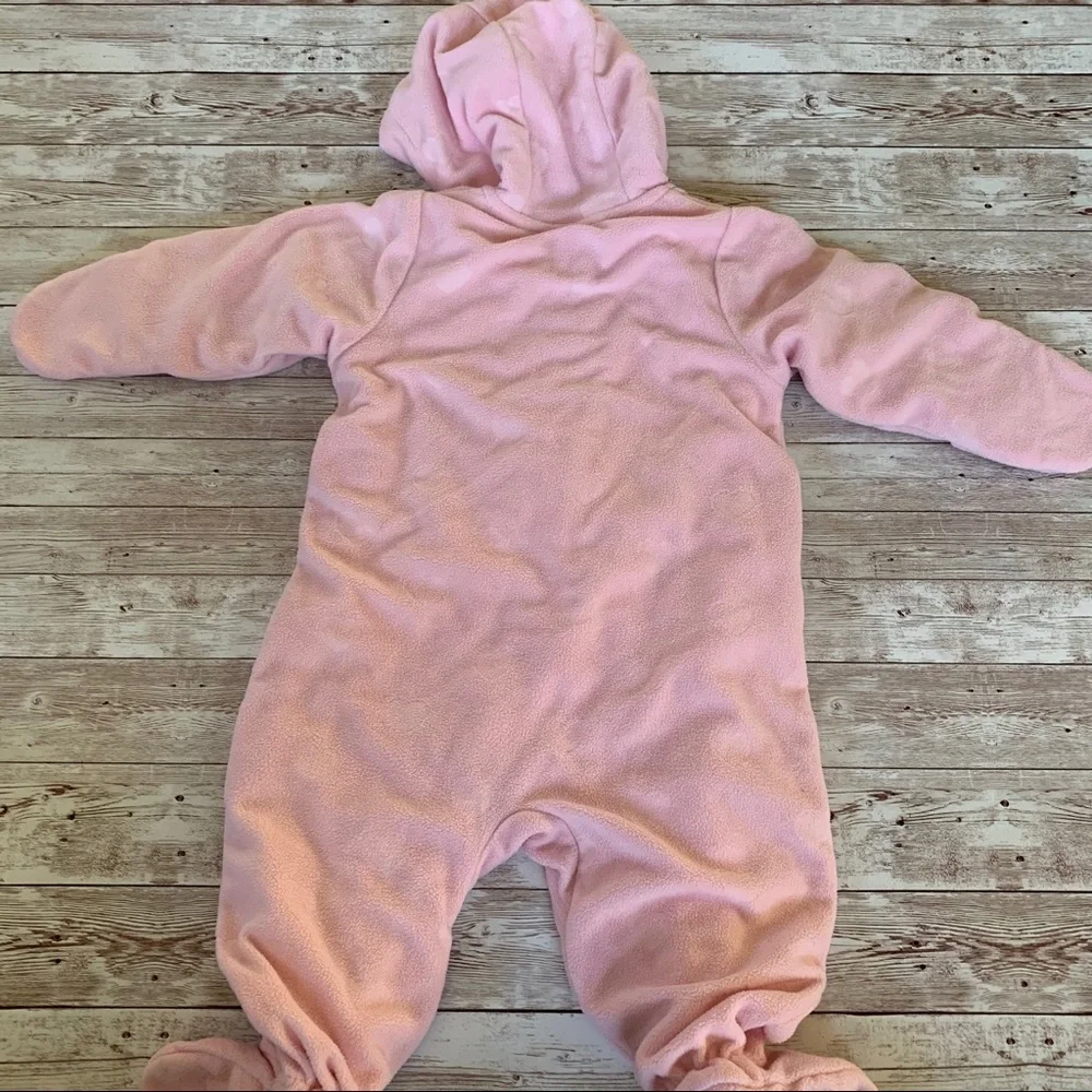 H&M Pink Heart Fleece Hooded Baby Infant Zip Up Onesie Bunting